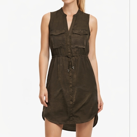 H&M Dresses & Skirts - NEW H&M Green Khaki Dress Size 4 Utility Lightweight Silk Summer Casual